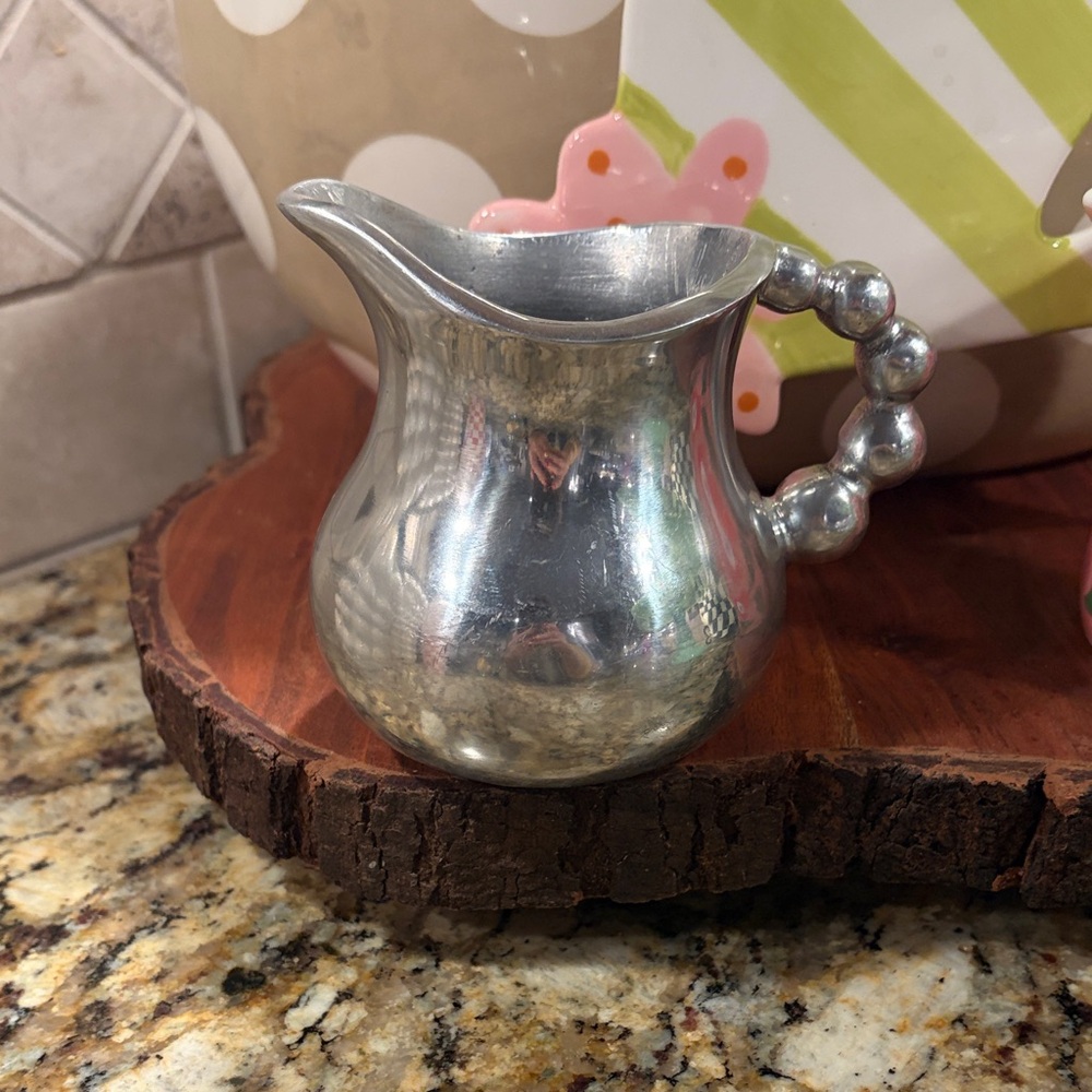 Vintage Mariposa Pewter Creamer with Pearled Handle. 10 ounces